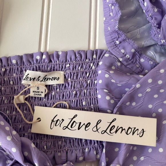 For Love & Lemons | Women's Chelsea Lavendar Polka Dot Tie Front Crop Top Size S - Picture 7 of 11